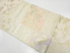 枡に牡丹・花唐草模様織り出し　袋帯